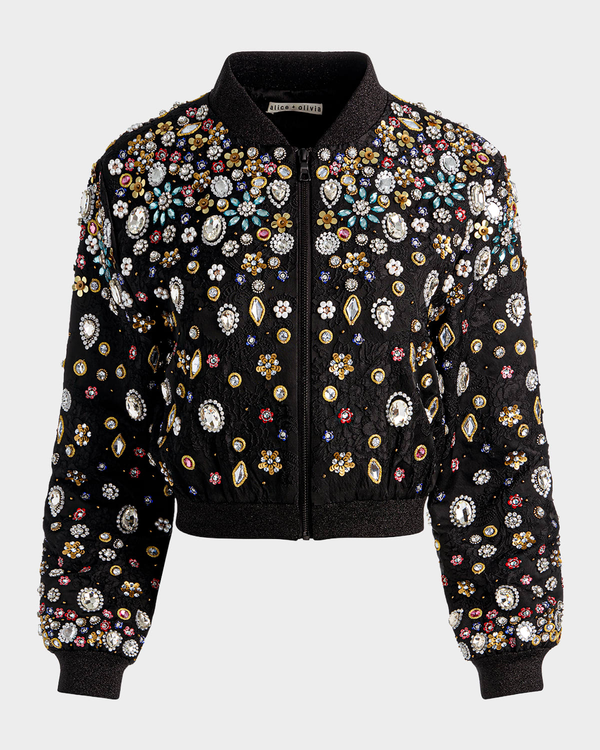 Alice And Olivia Jackie Embellished Cropped Jacket In Black/mult