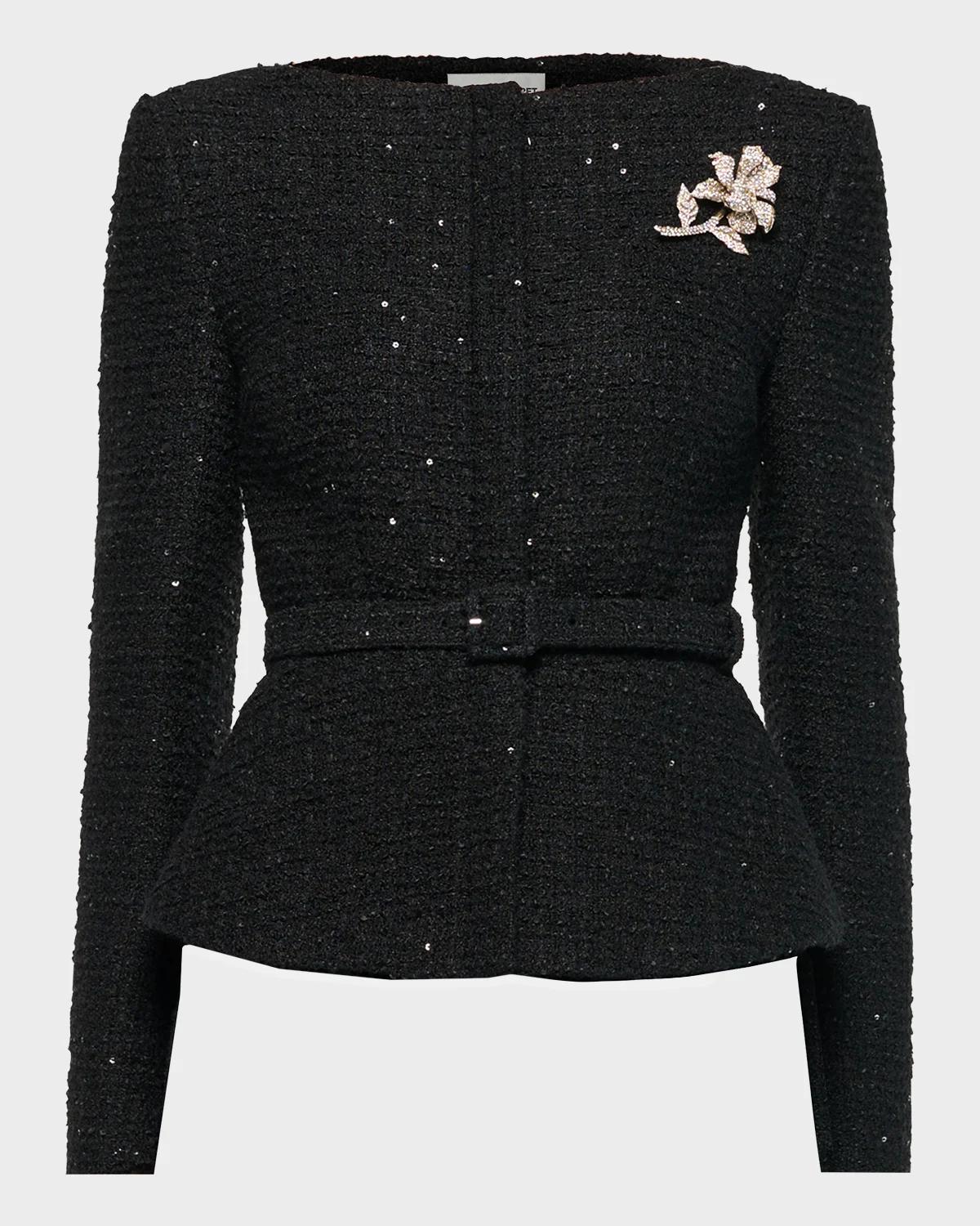 Roland Mouret Sequin Boucle Belted Peplum Jacket