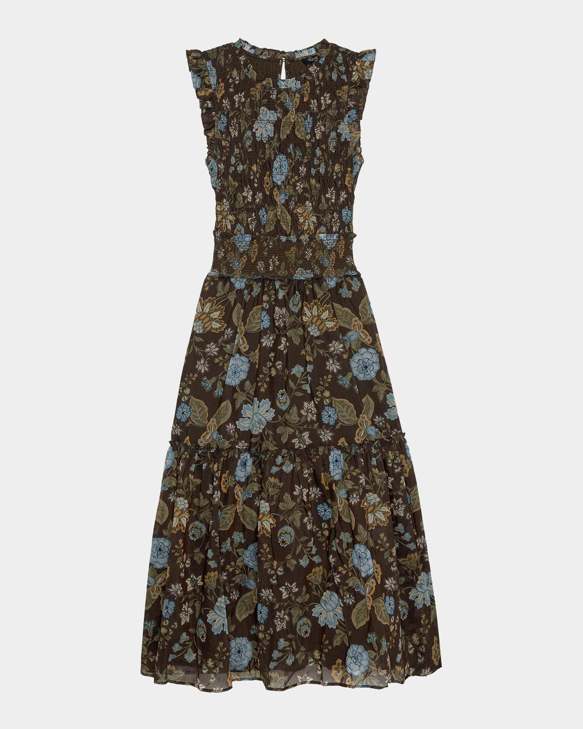 Rails Vivier Shirred Ruffle-trim Midi Dress In Willow
