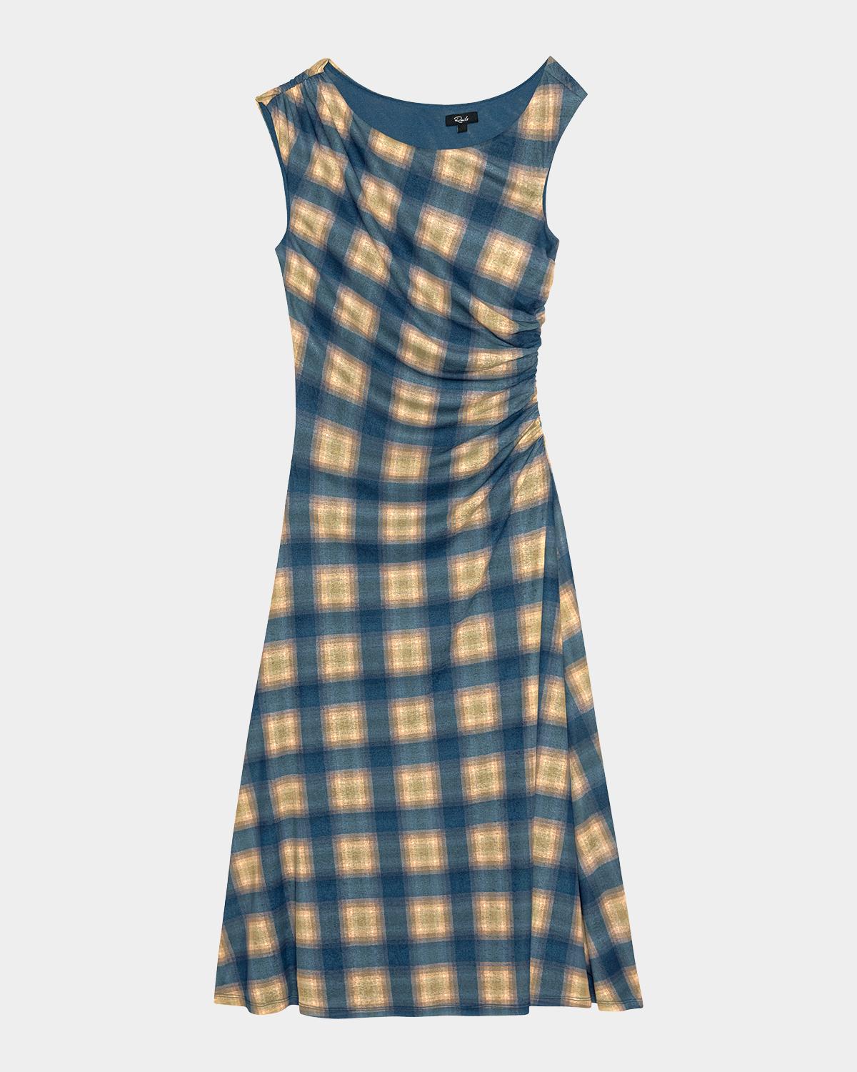 Rails Sorra Sleeveless Ruched Plaid Midi Dress In Navy Sage