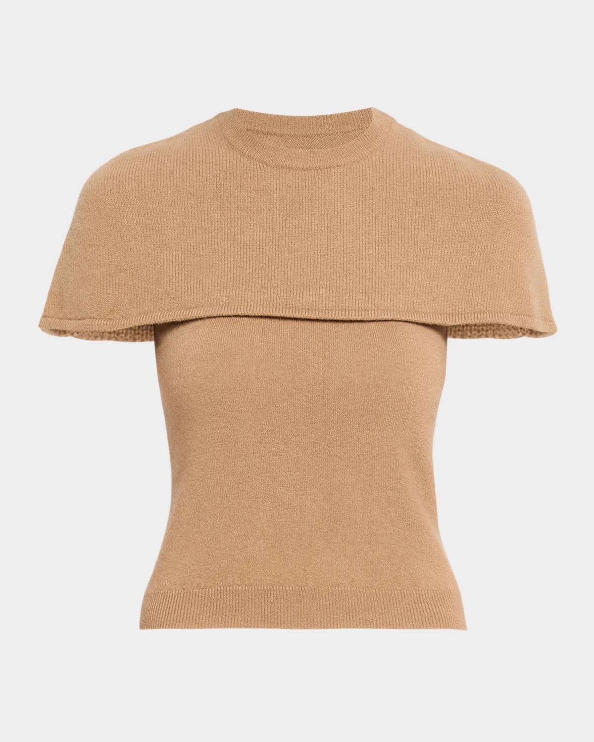 SIMKHAI Yuki Short-Sleeve Cashmere Cape Top