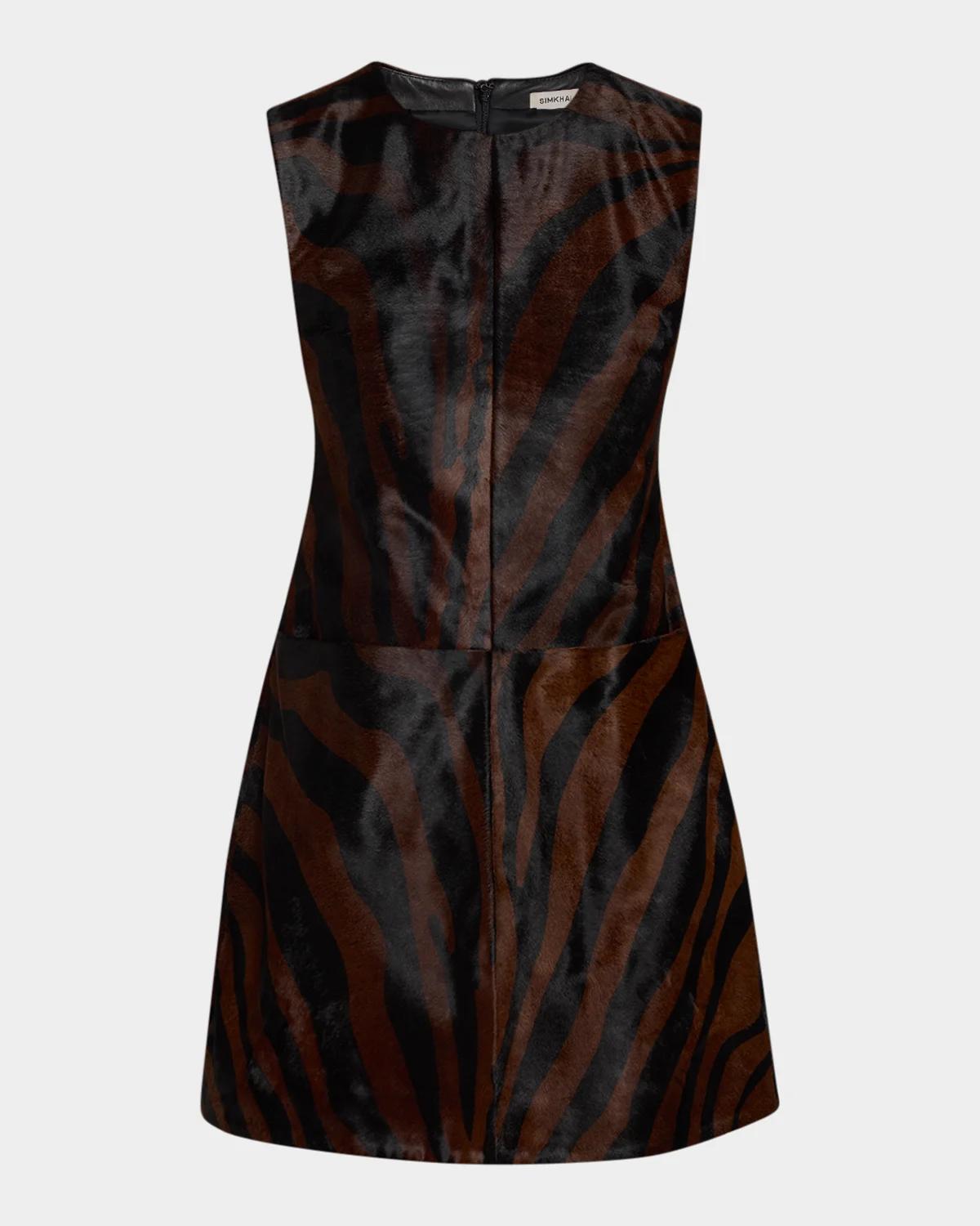 Simkhai Sonoma Zebra-striped Leather Mini Dress