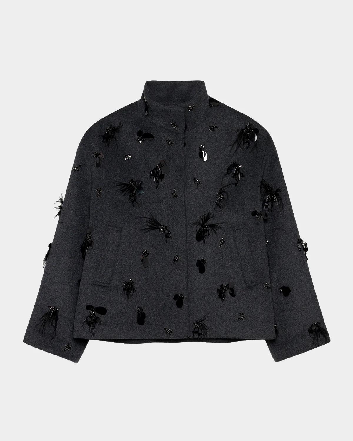Simkhai Siena Embellished Wool-blend Jacket In Dark Charc