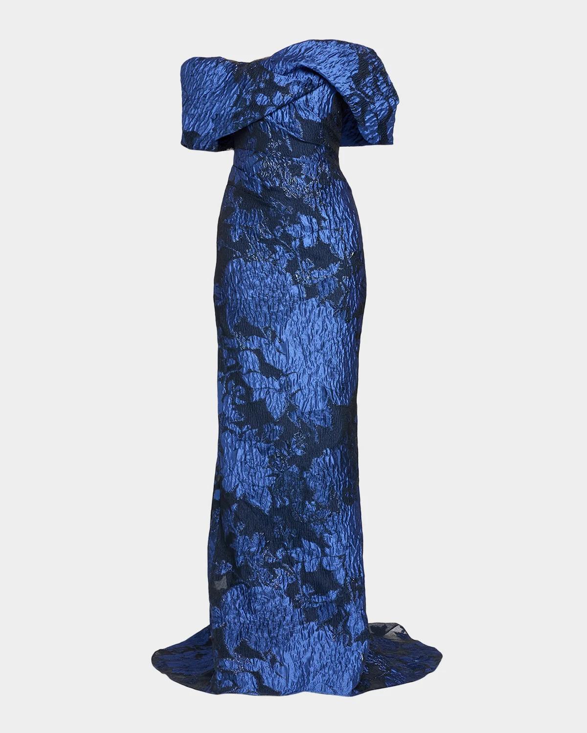 Pamella Roland Fil Coupe Off-The-Shoulder Fishtail Train Gown