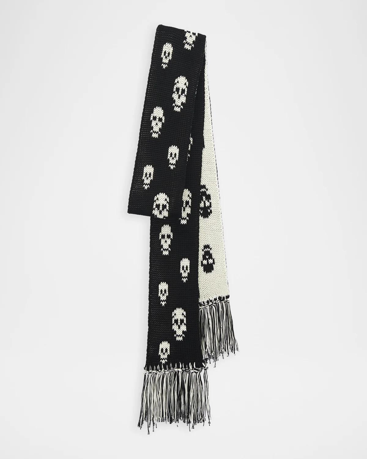 Alexander Mcqueen Skull Knit Cotton Tricot Scarf In Black/ivory