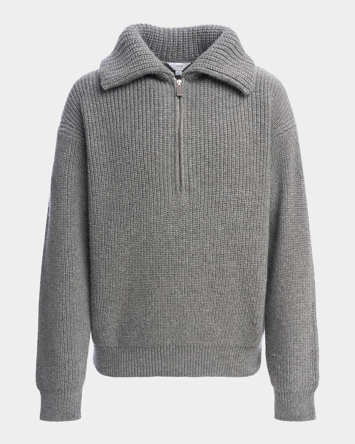 Malo Men's Cashmere Rib Half-Zip Polo Sweater