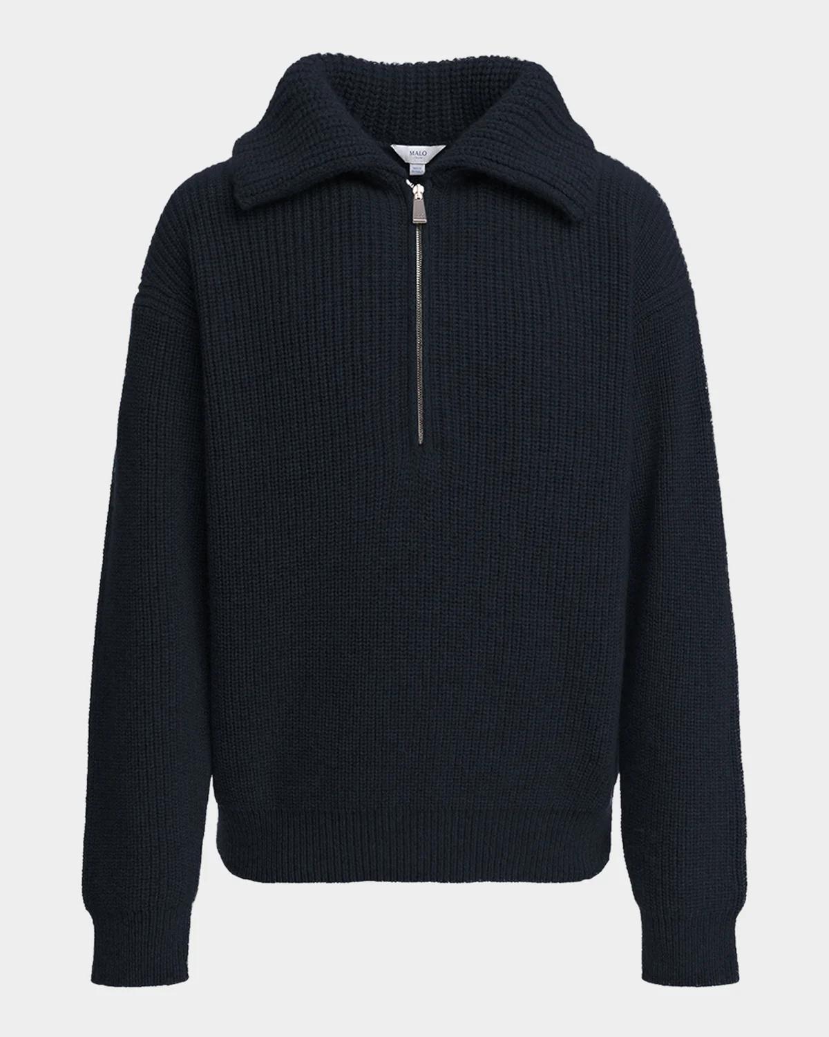Malo Men's Cashmere Rib Half-Zip Polo Sweater
