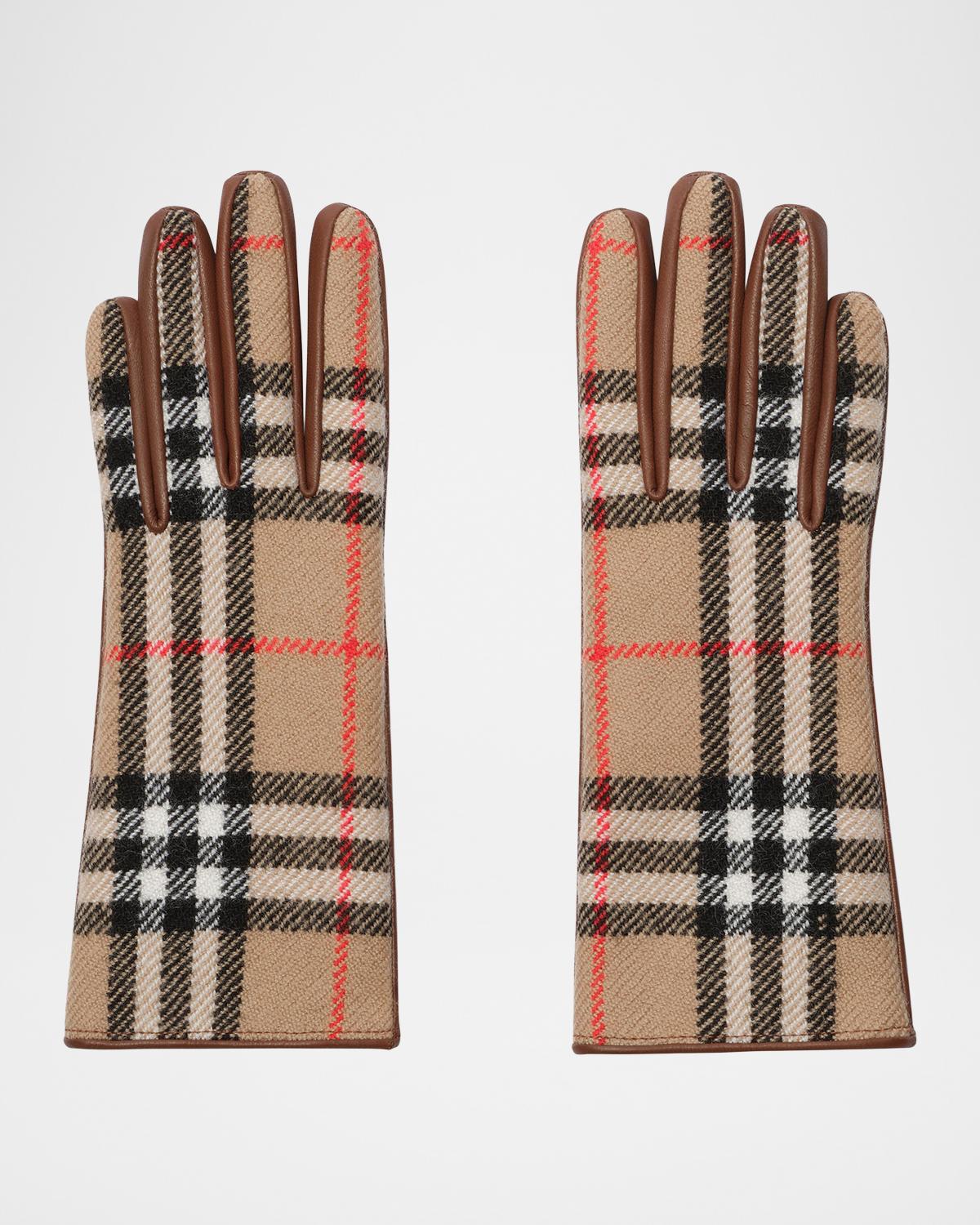 Burberry Check Wool and Leather Gloves