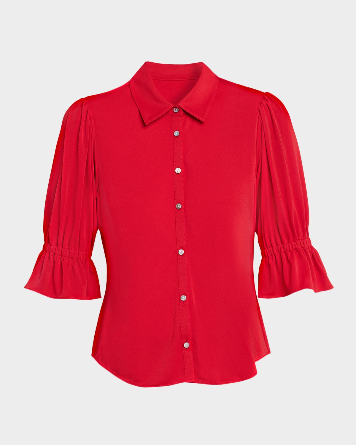 Cinq À Sept Ruffled-cuff Matte Jersey Shirt In Warm Cranb