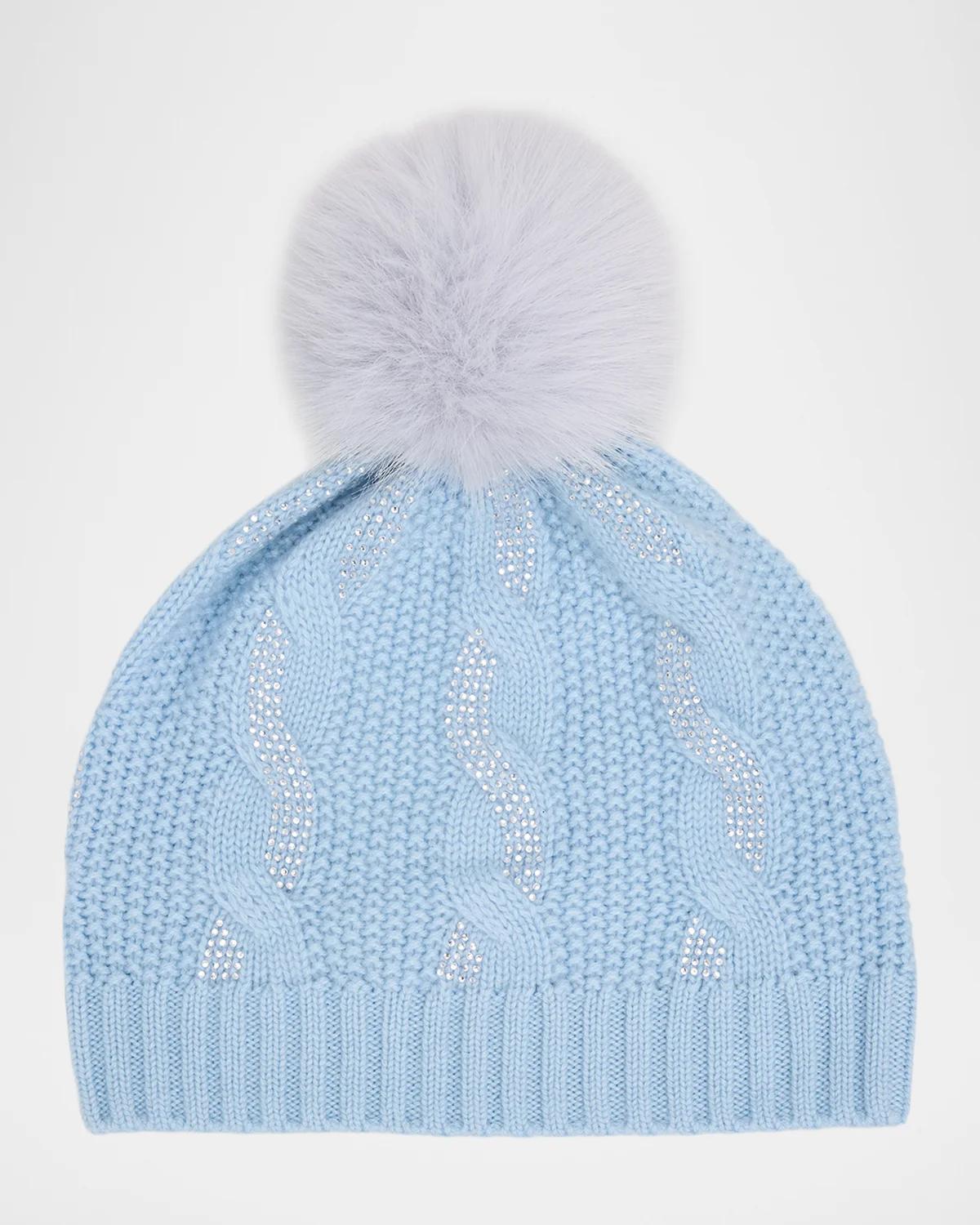 Sofia Cashmere Chunky Cable-knit Cashmere Beanie In Baby Blue
