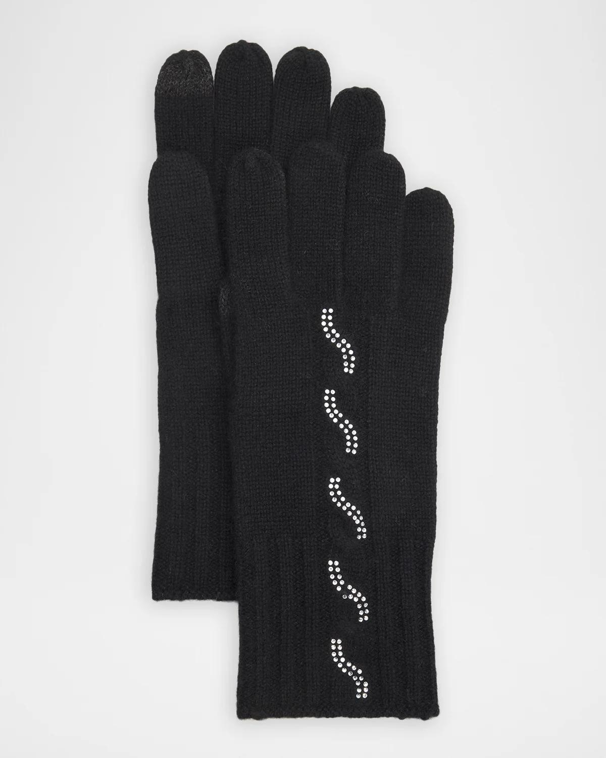 Sofia Cashmere Embellished Cashmere Touchscreen Gloves In 001blk