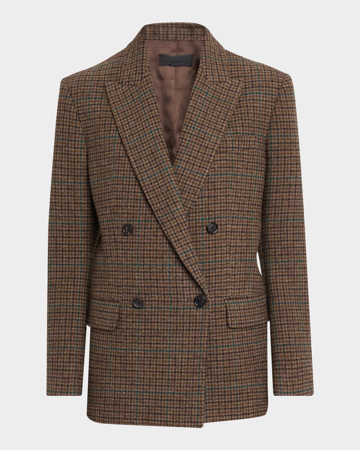 Nili Lotan Leston Micro-check Wool Blazer In Brown Chec