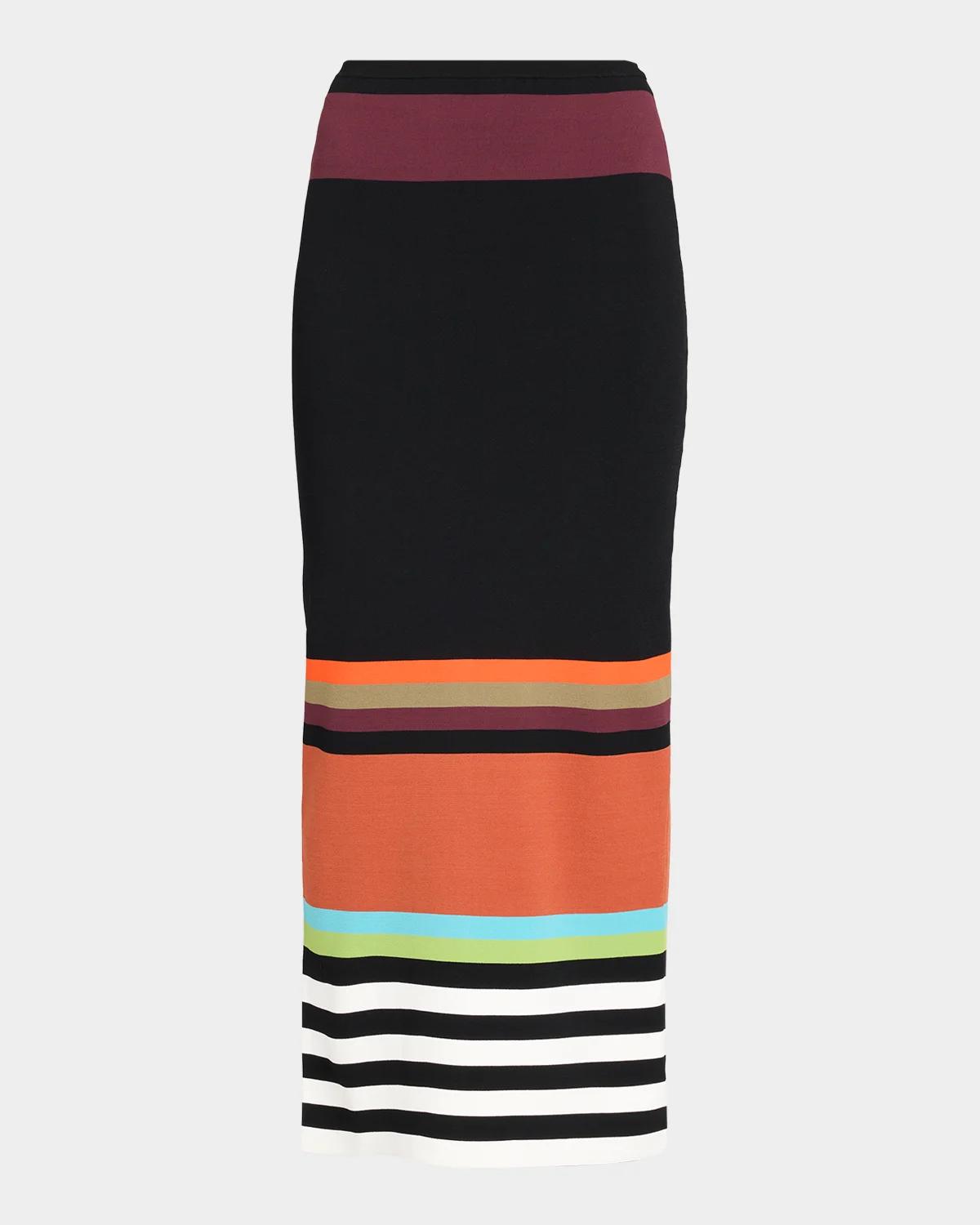 Striped Knit Body-Con Midi Skirt