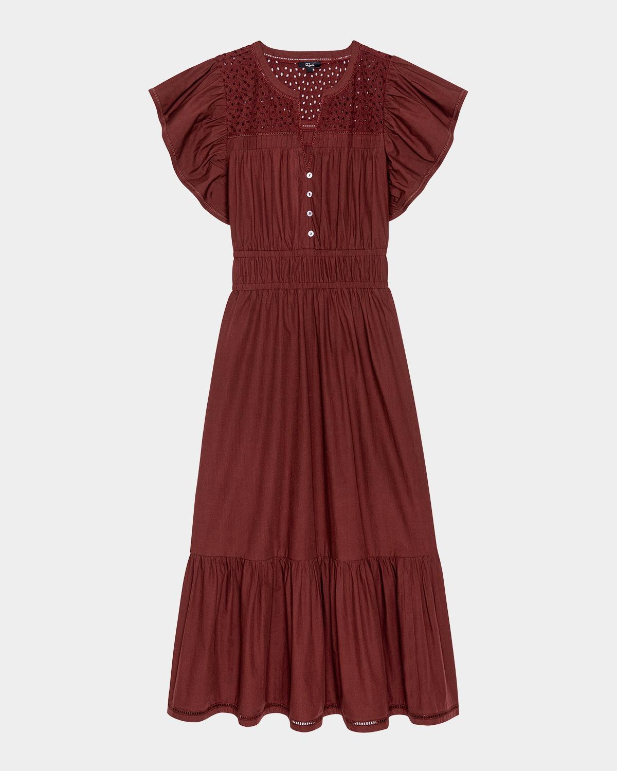 Rails Gianna Eyelet Flutter-sleeve Midi Dress In Port