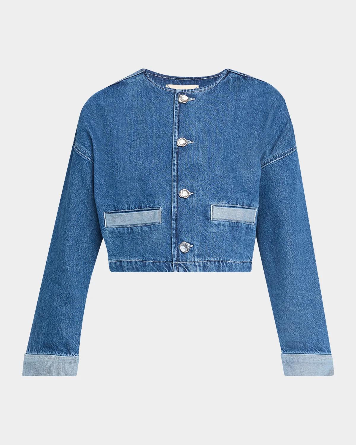 L & Apos;agence Verona Collarless Denim Jacket In Goleta