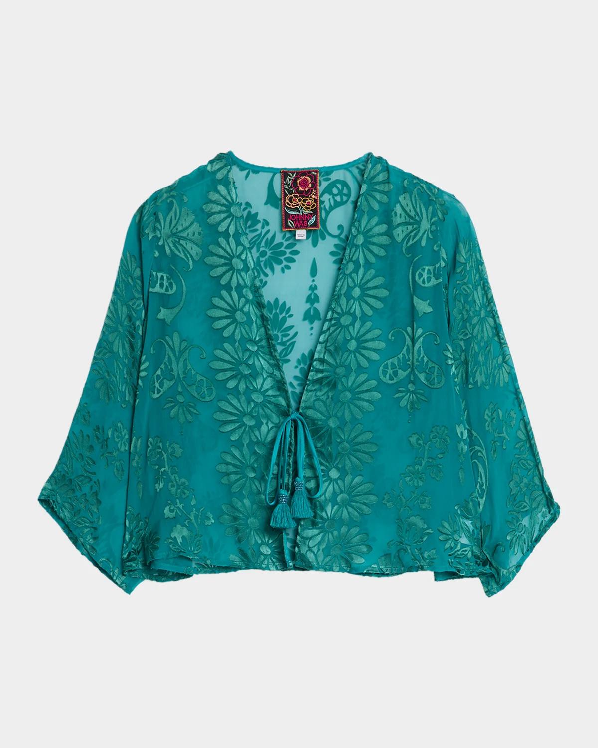 Johnny Was Mertina Cropped Burnout Floral Bolero