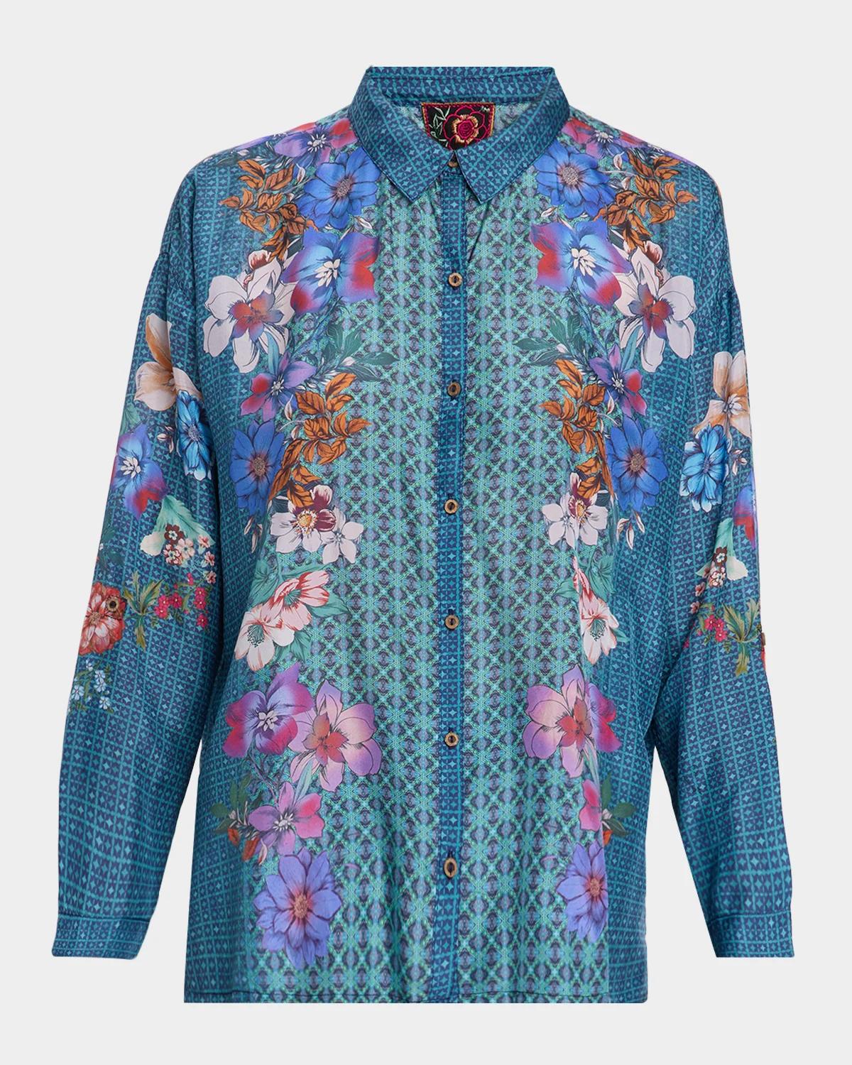 Johnny Was Luisa Floral & Geometric Silk Shirt
