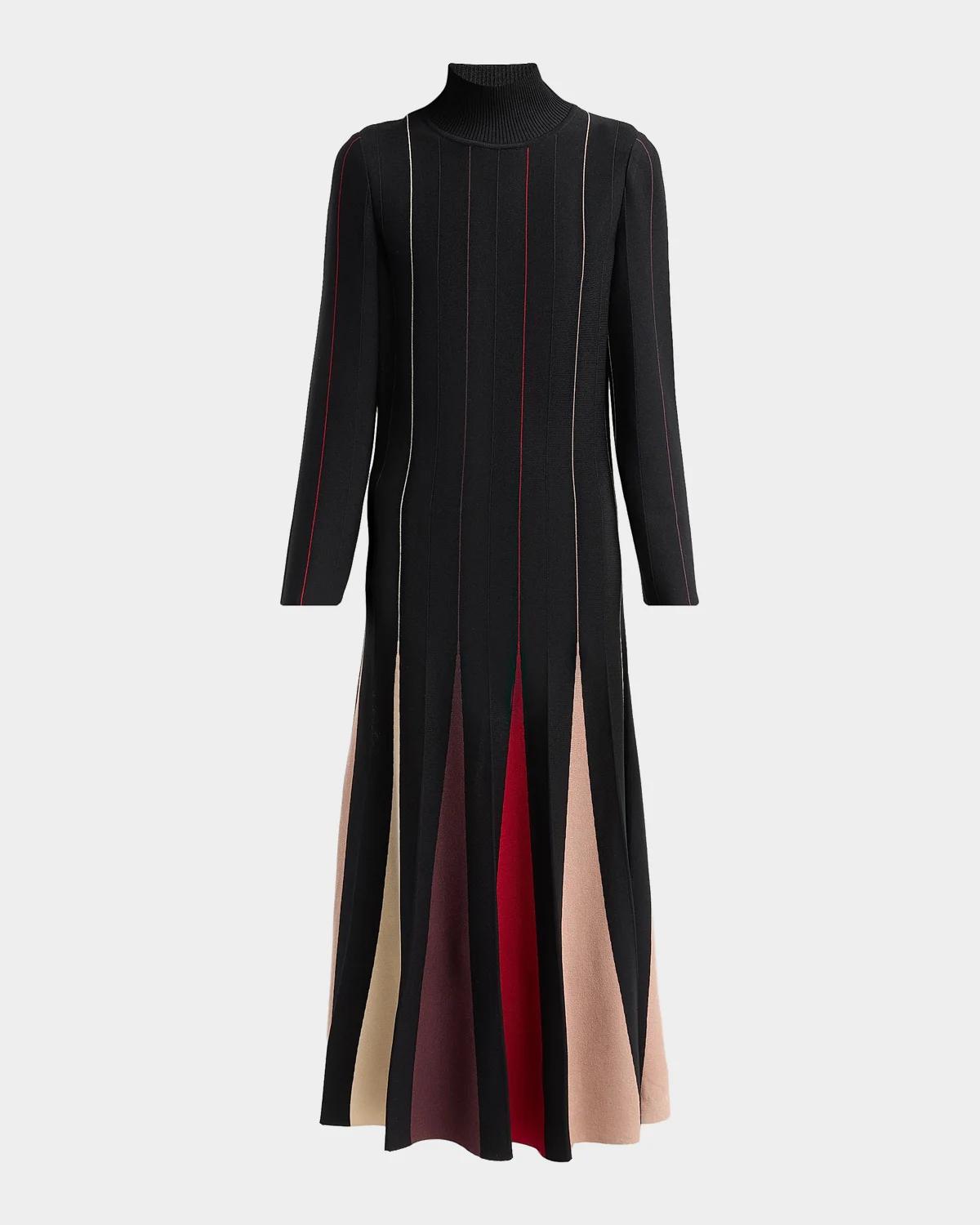 Misook Striped Knit Fit-&-Flare Maxi Dress