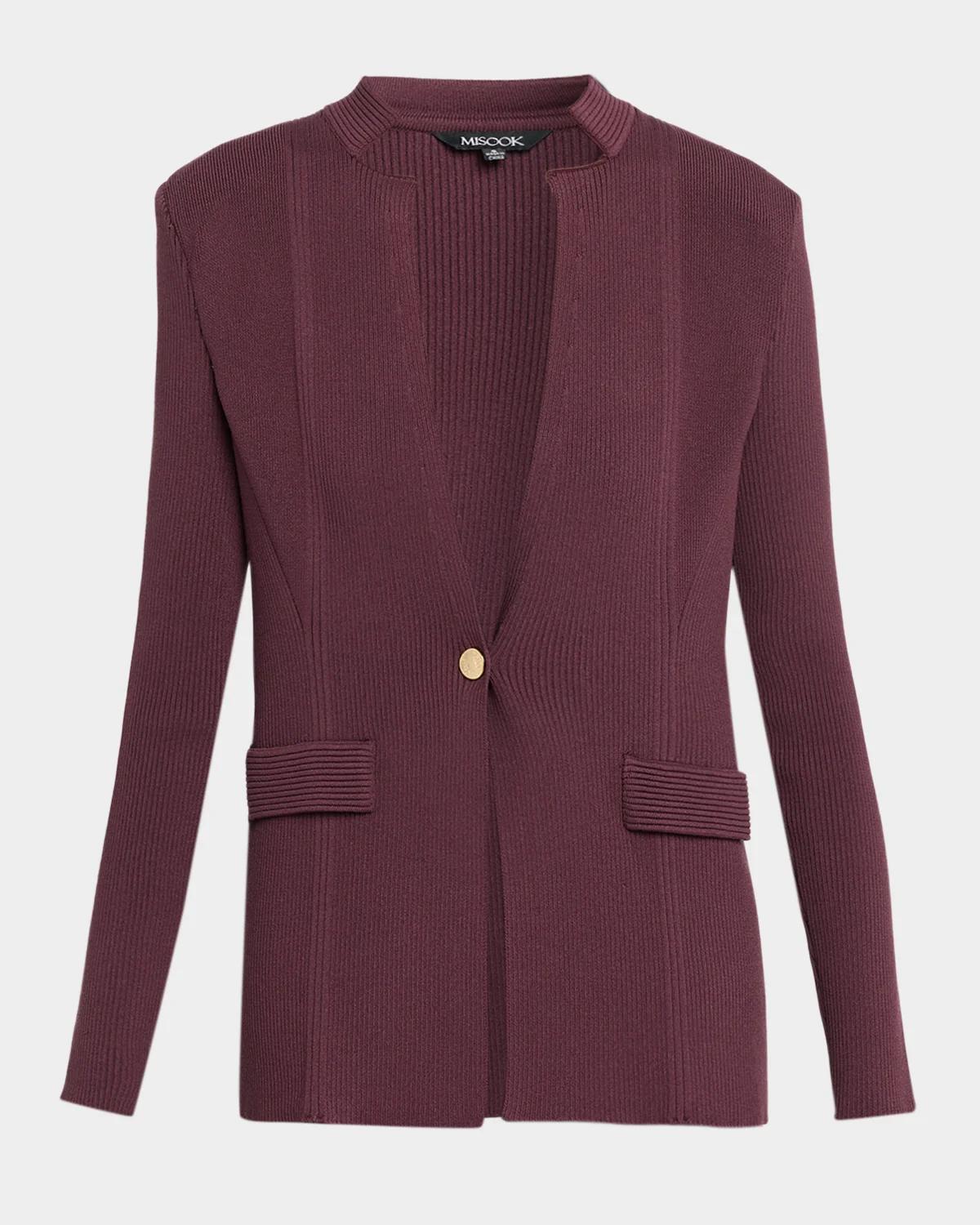 Misook Multi-Rib Knit Single-Breasted Blazer Jacket