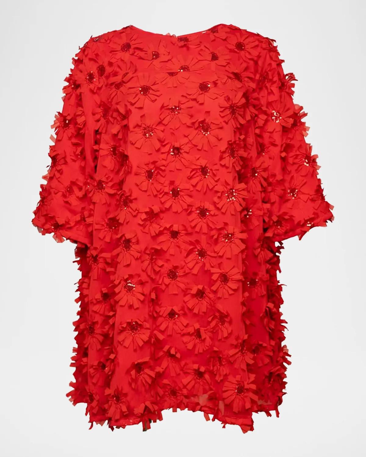 Frances Valentine Edie Daisy Appliqué Mini Dress In Red