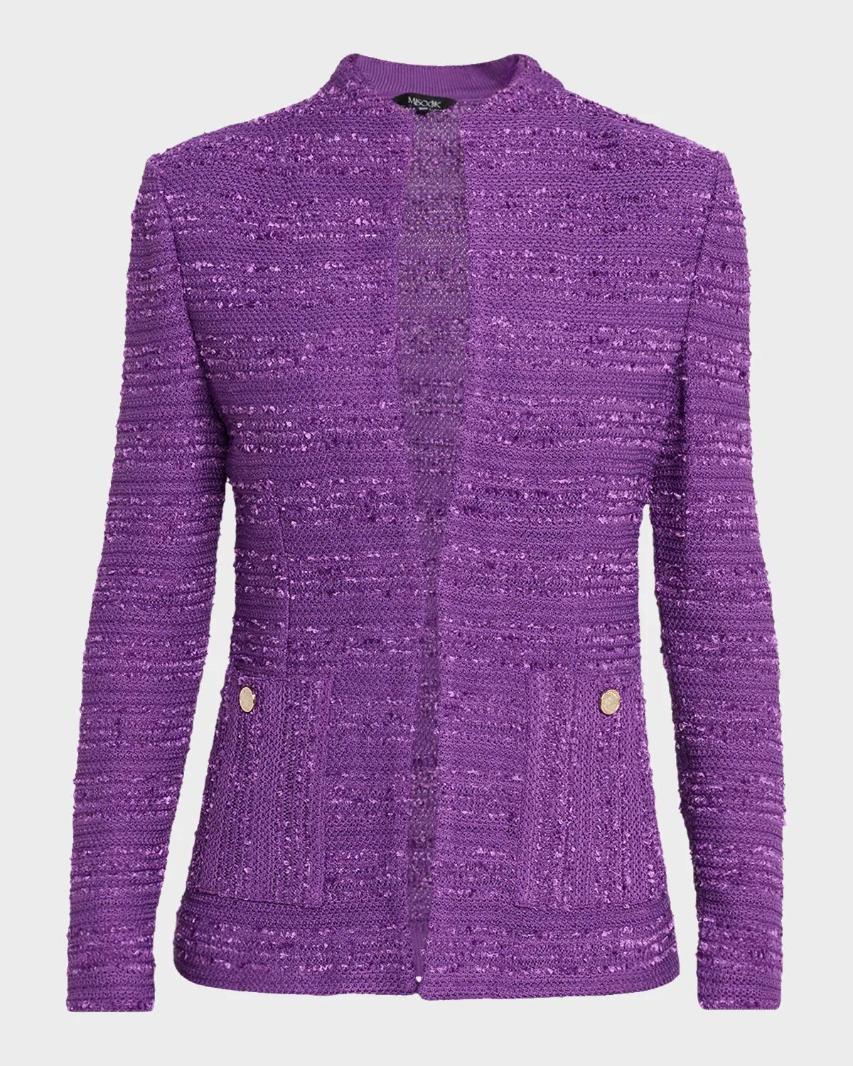 Misook Tailored Tonal Ribbon Knit Jacket In Fresh Purp