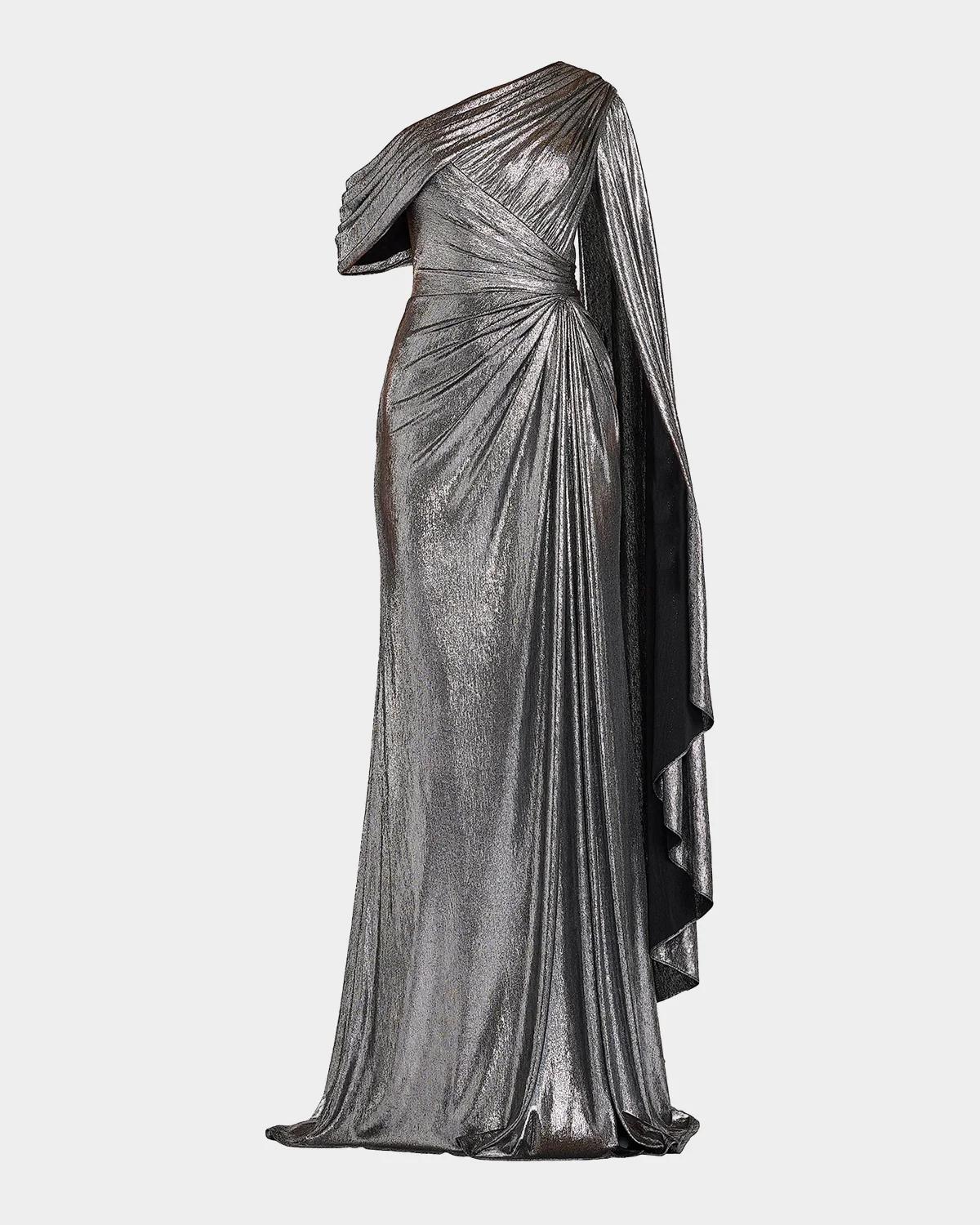 Tadashi Shoji Zeka Metallic Cape Sleeve Gown