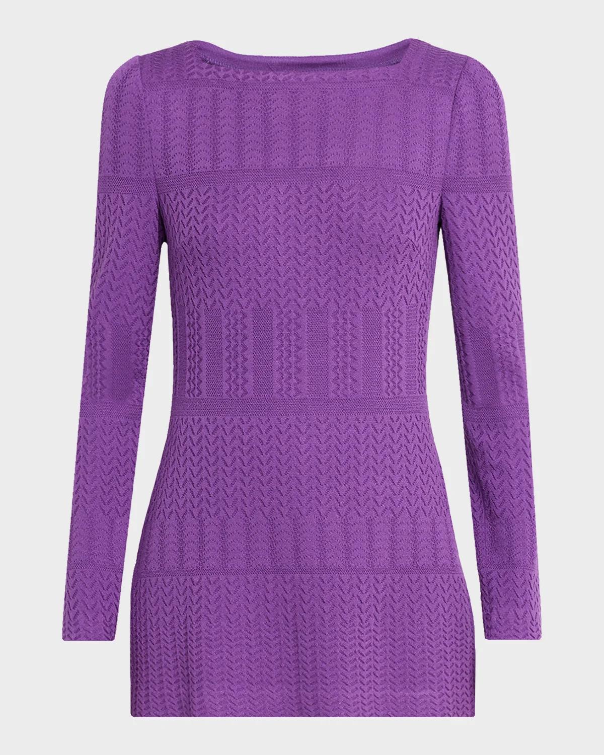 Misook Tonal Multi-stitch Soft Knit Tunic Top In Fresh Purp