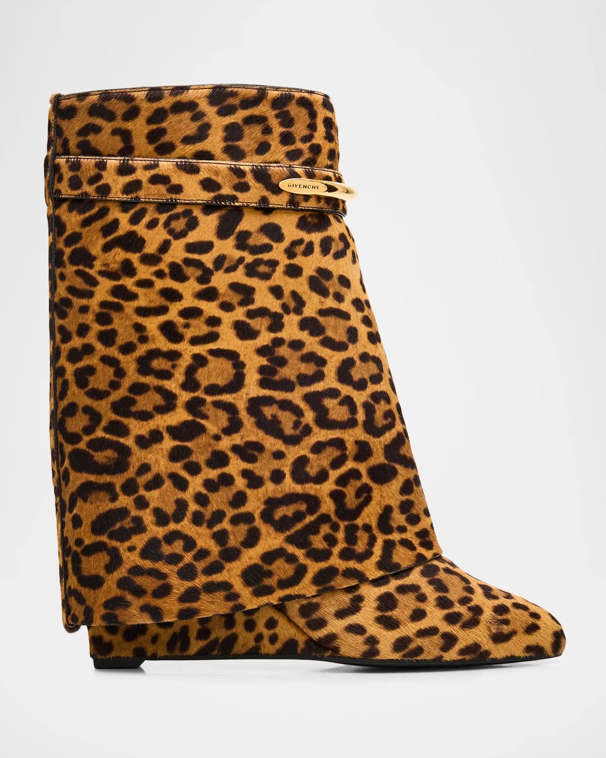Givenchy 90mm Shark Pinch Leopard Calf Hair Wedge Ankle Boots In Black