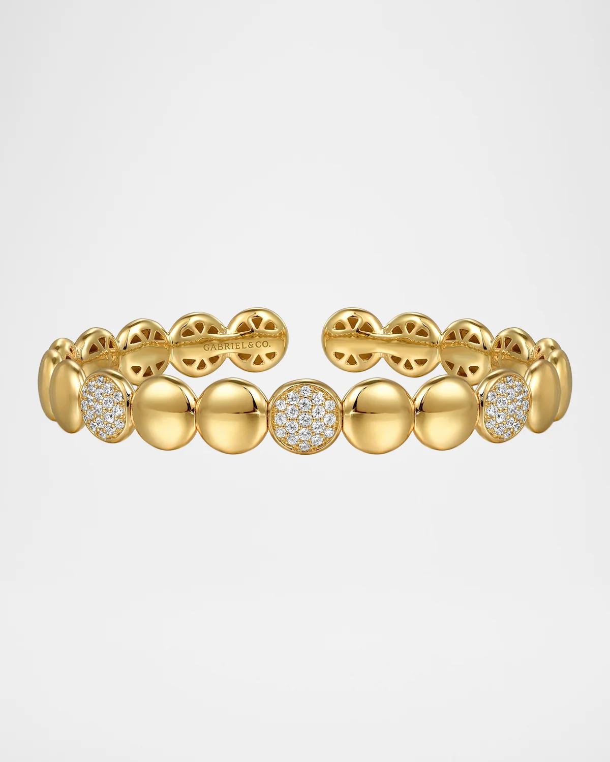 14K Yellow Gold Contemporary Diamond Cluster Cuff Bangle