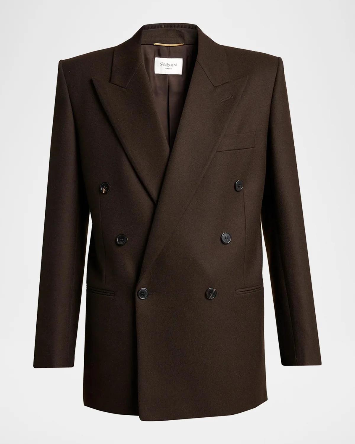 Brushed Wool-Blend Double-Breasted Blazer Jacket