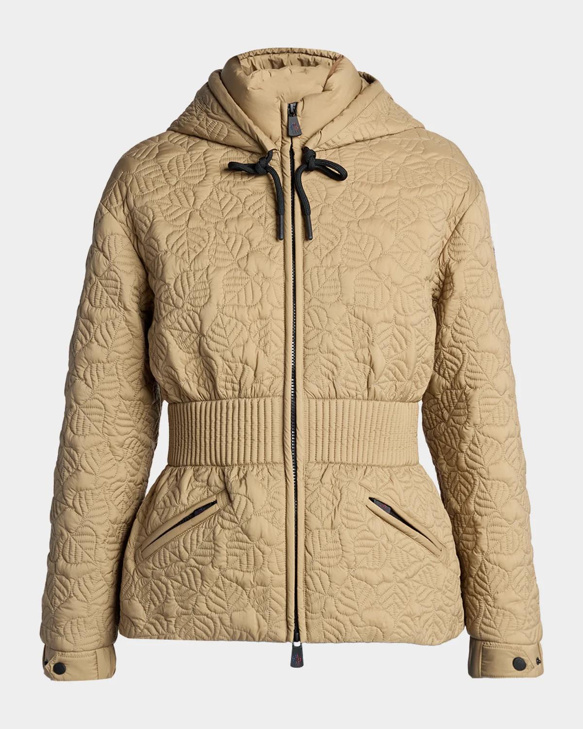 Etaules Leaf Embroidered Hooded Short Down Jacket
