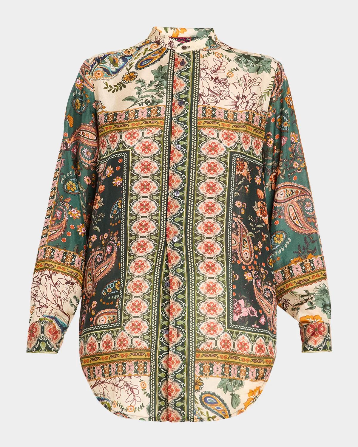 Johnny Was Bingley Patchwork Floral & Paisley Shirt