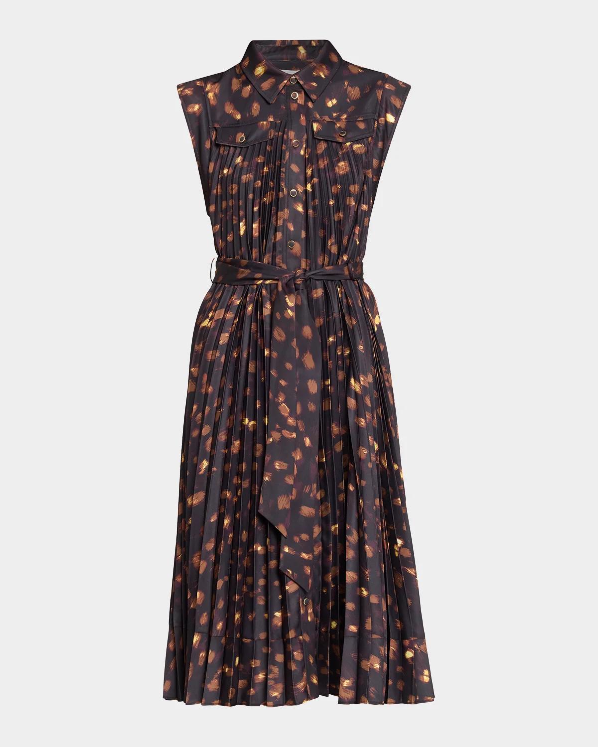 Milly Johanna Printed Accordion-Pleat Knee-Length Dress