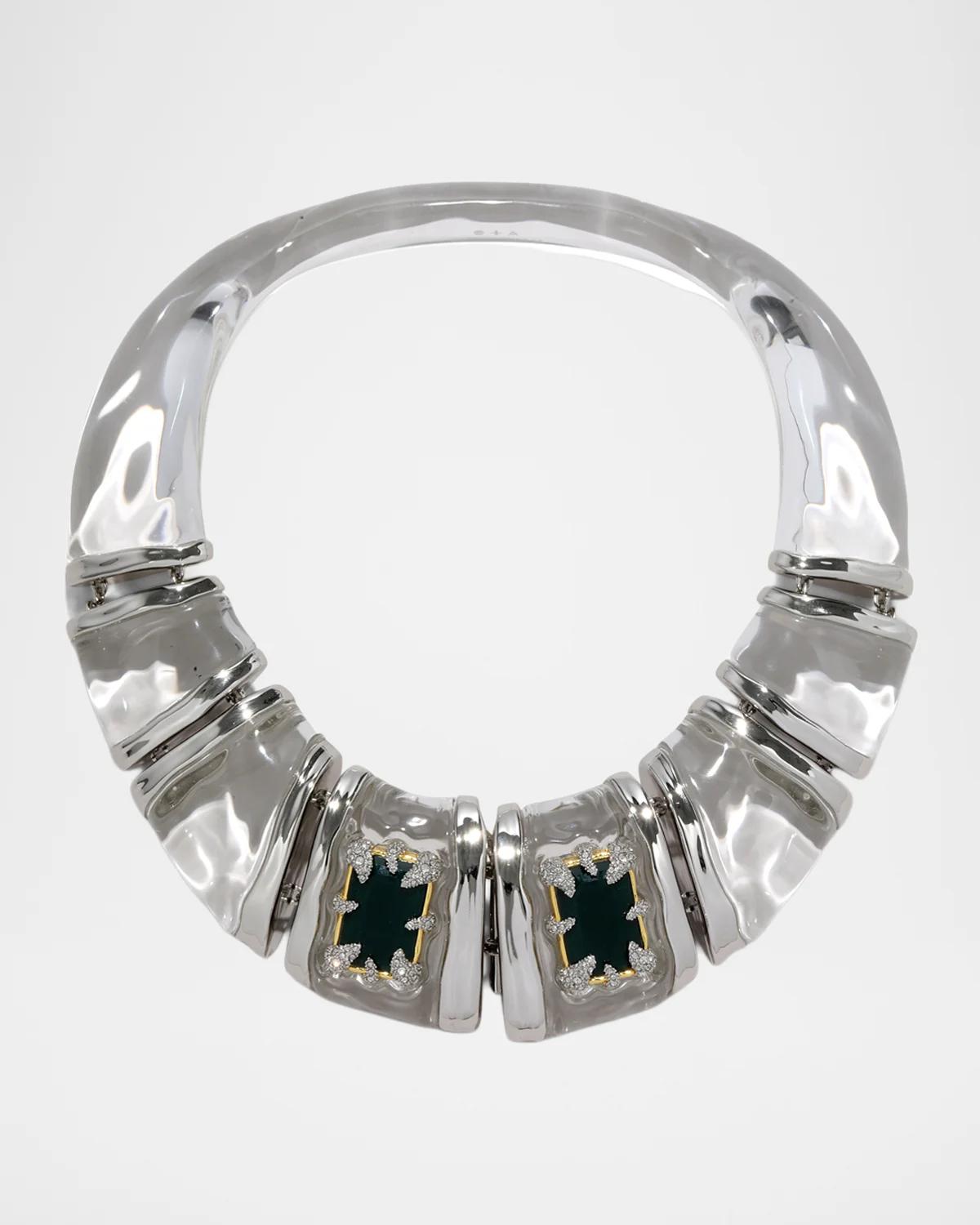 Silverlake Emerald Crystal Pyrite Doublet, Crystal & Lucite Bib Necklace