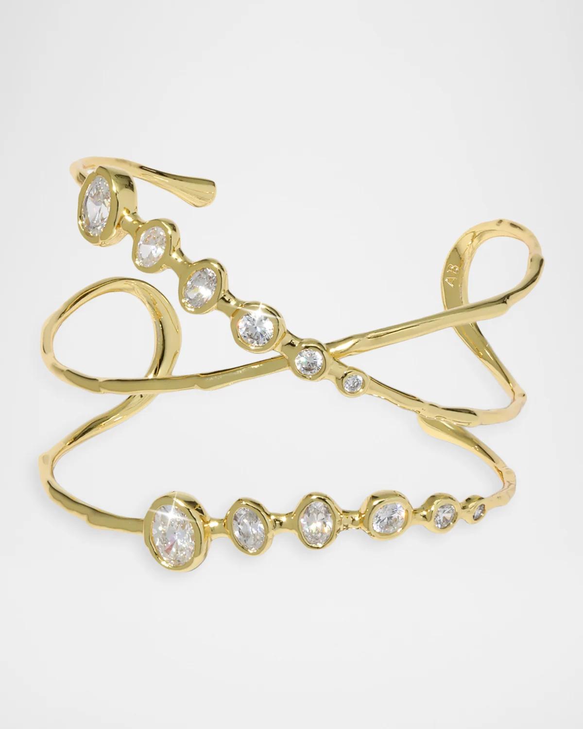 Asterales Gold Mixed CZ Orbiting Cuff Bracelet