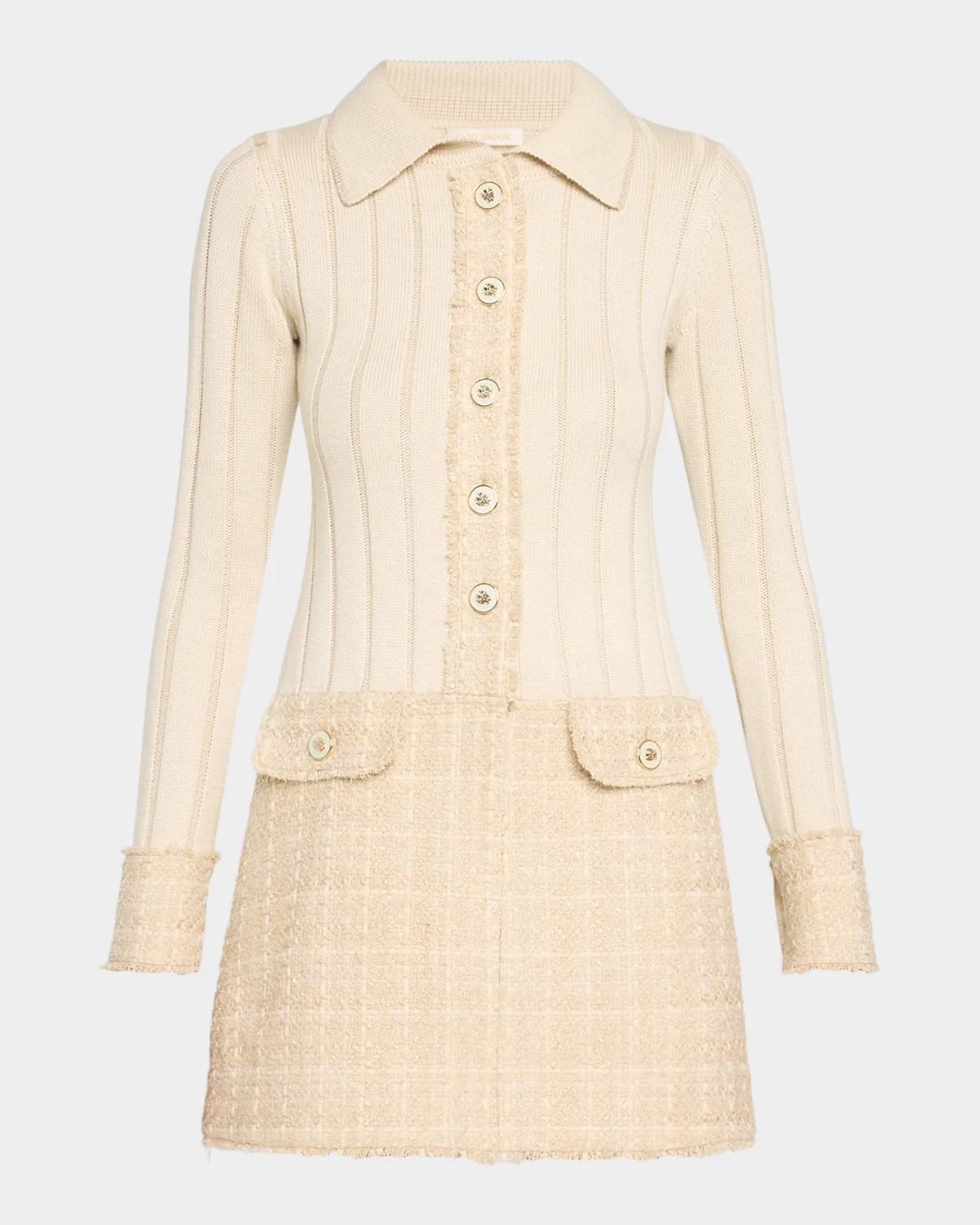 Ramy Brook Ellen Long-sleeve Mini Dress In Bone