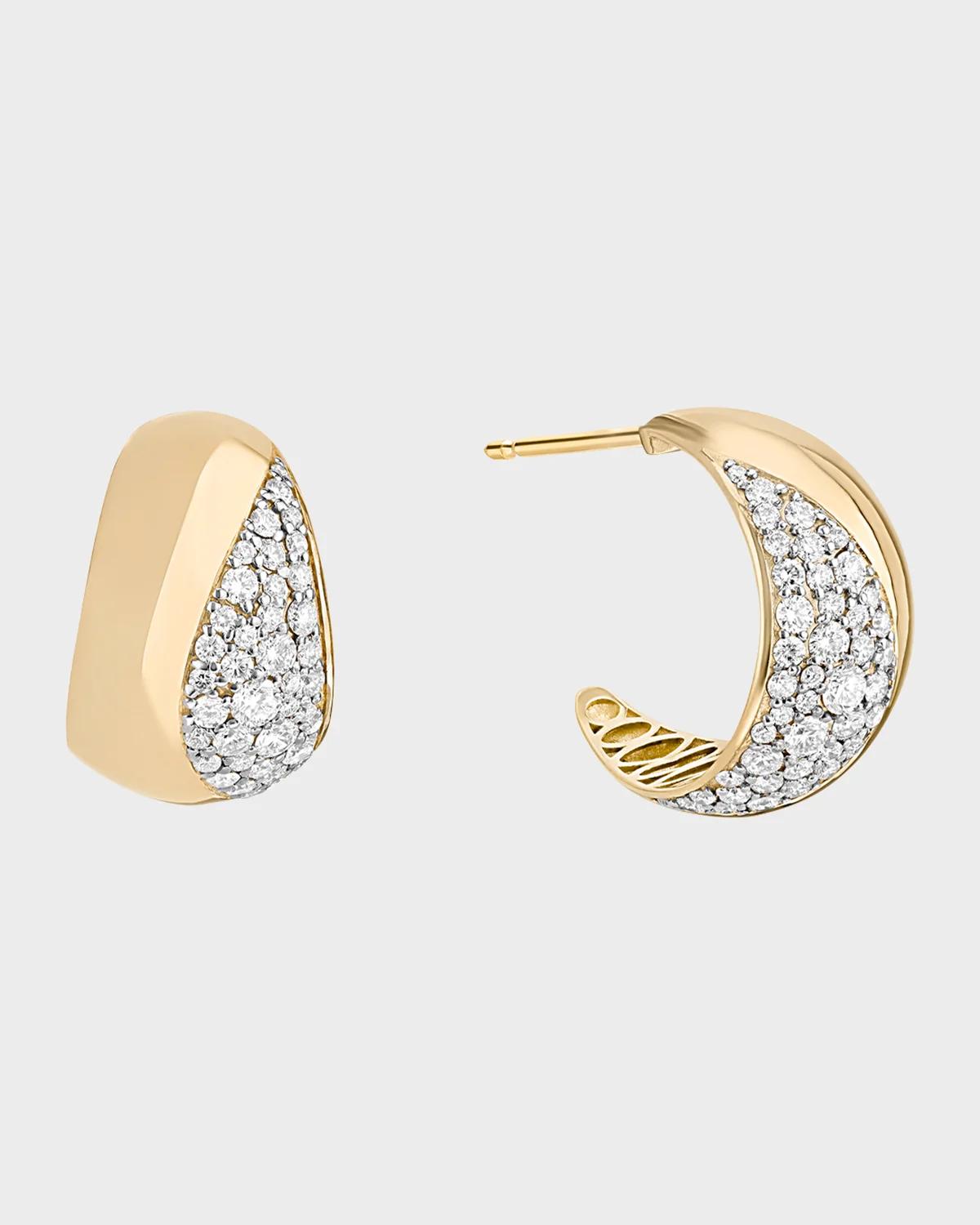 14K Yellow Gold Multi Diamond Huggie Hoop Earrings