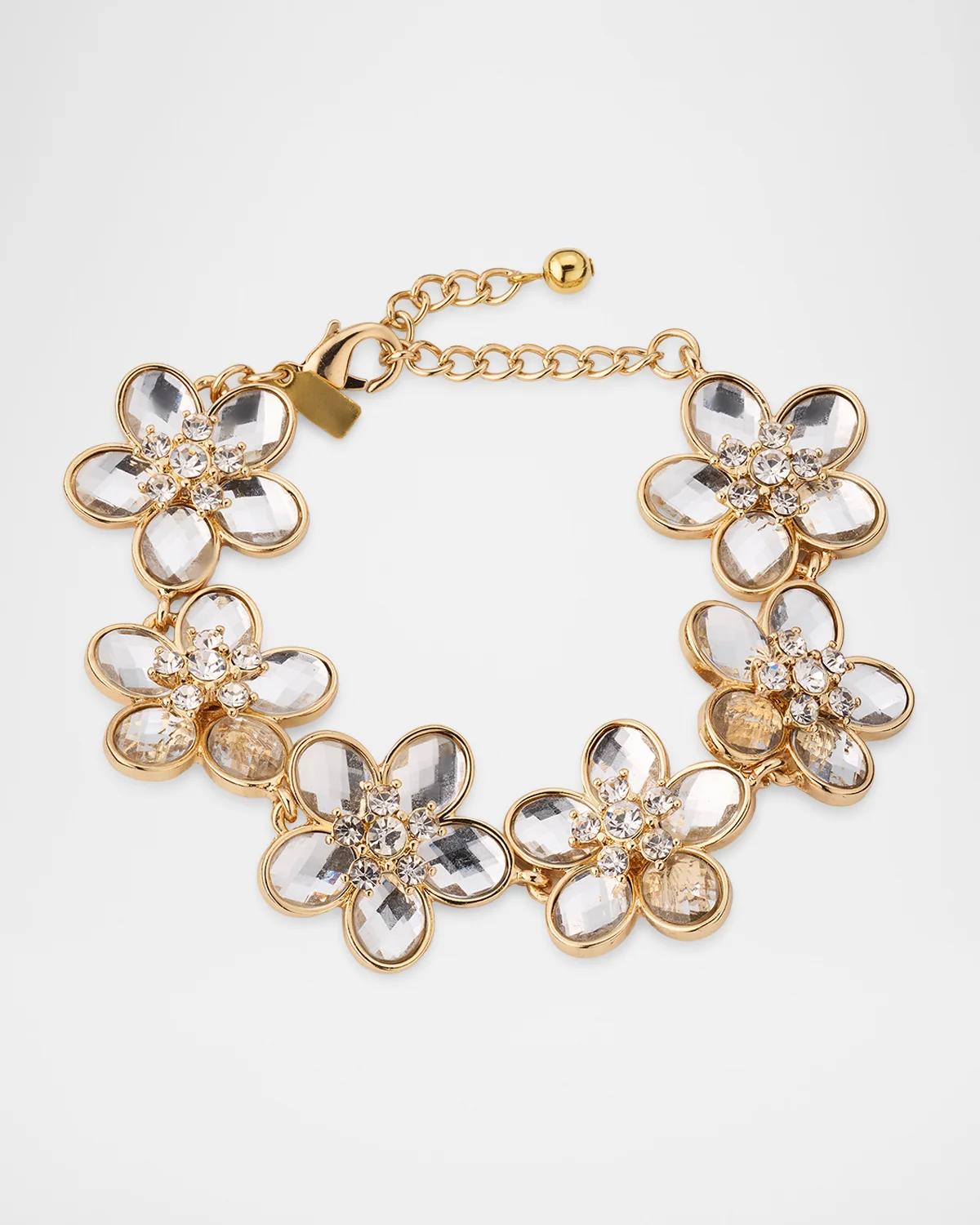 18K Gold-Plated and Crystal Flower Motif Bracelet