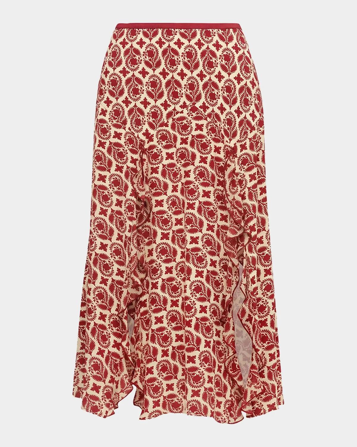 Diane von Furstenberg Heavenly Floral-Print Ruffle Midi Skirt