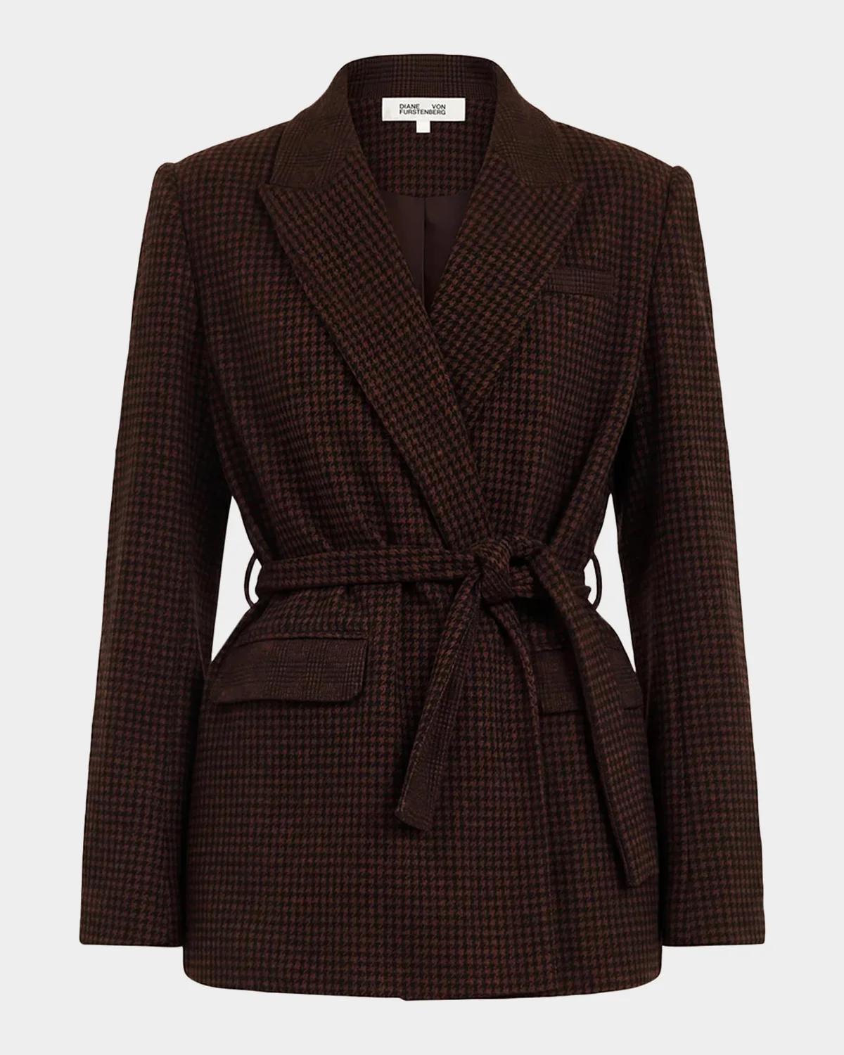 Diane von Furstenberg Annika Houndstooth Knit Wrap Jacket