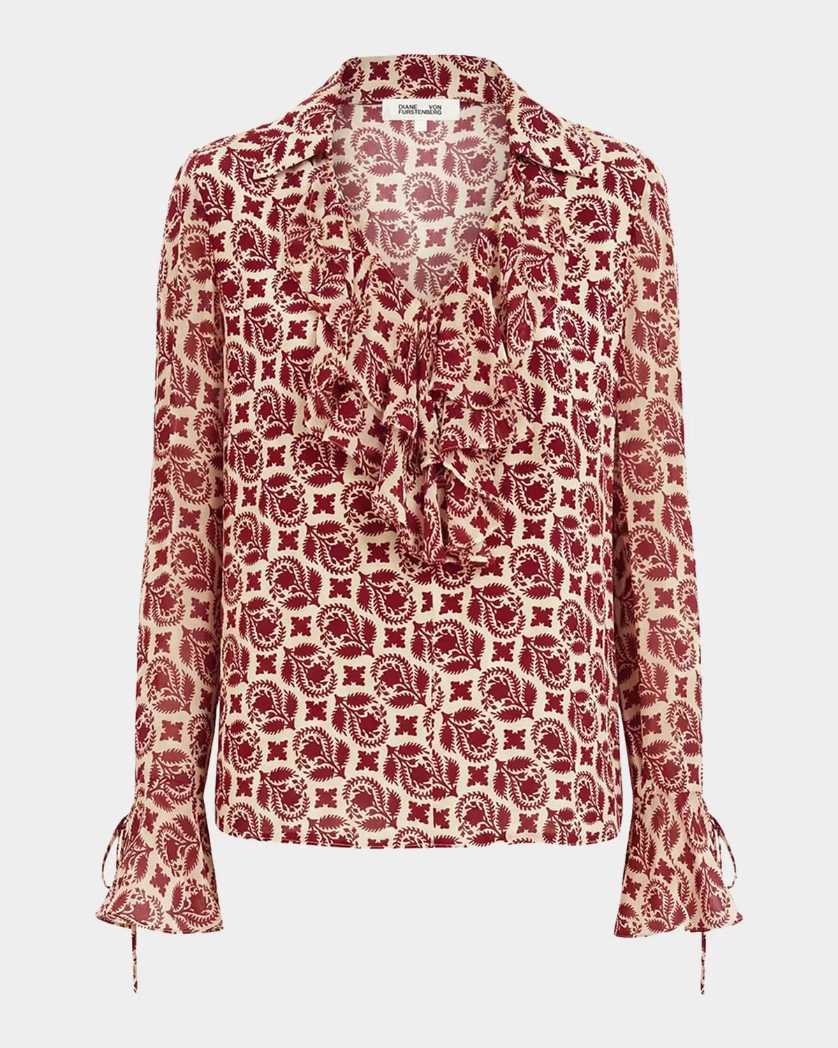 Diane von Furstenberg Lisette Floral Ruffle New Crepe Blouse