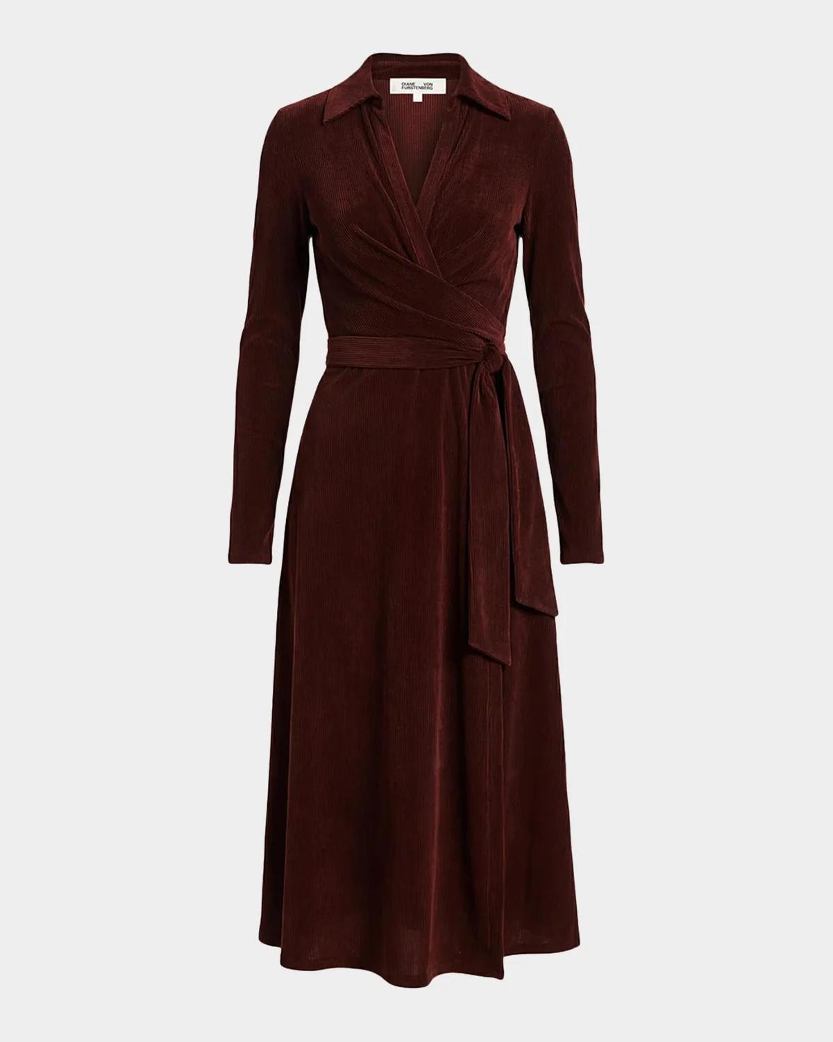 Diane von Furstenberg Phoenix Corduroy Jersey Midi Wrap Dress