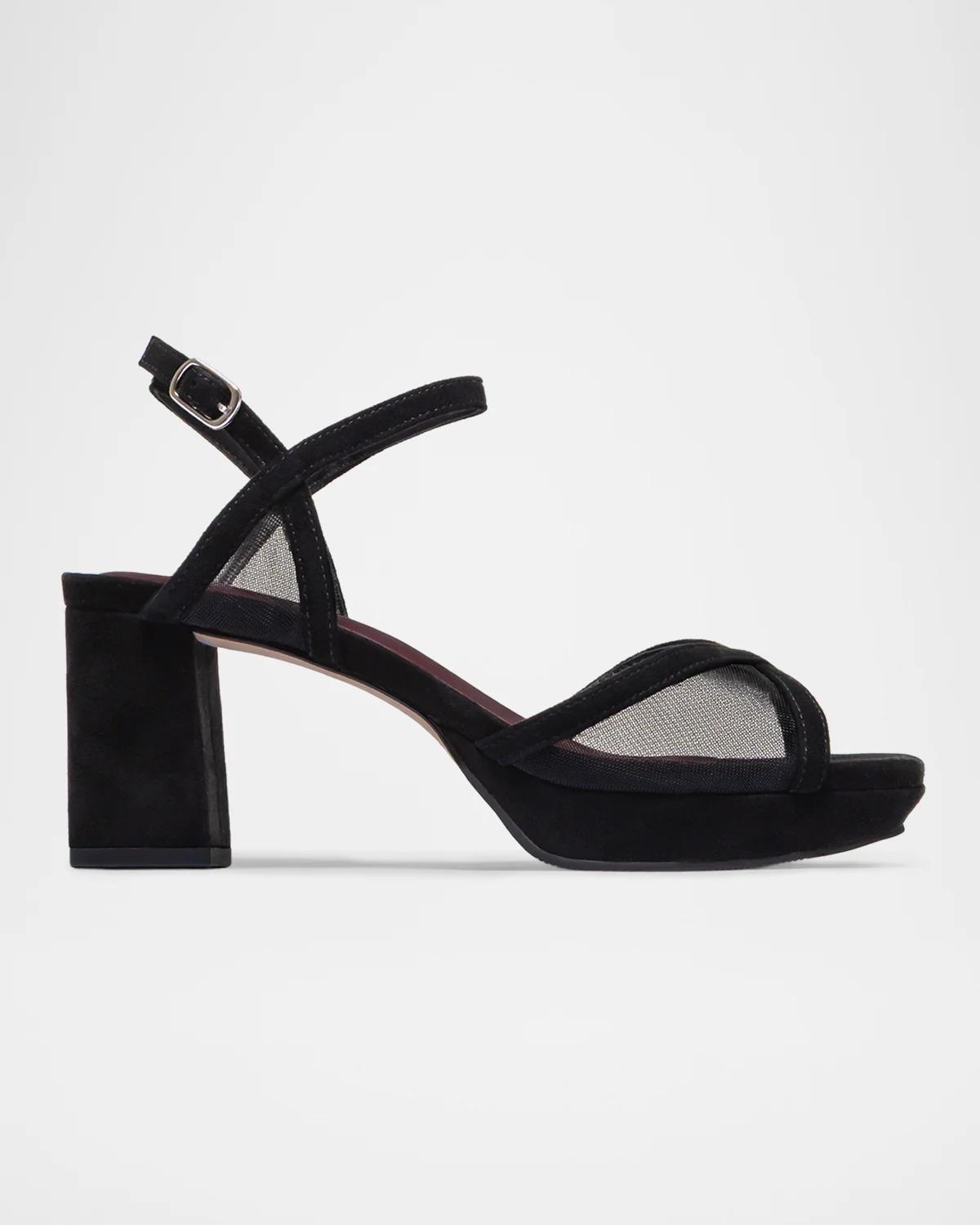 Bernardo 70mm Celeste Mesh Suede Platform Sandals In Black