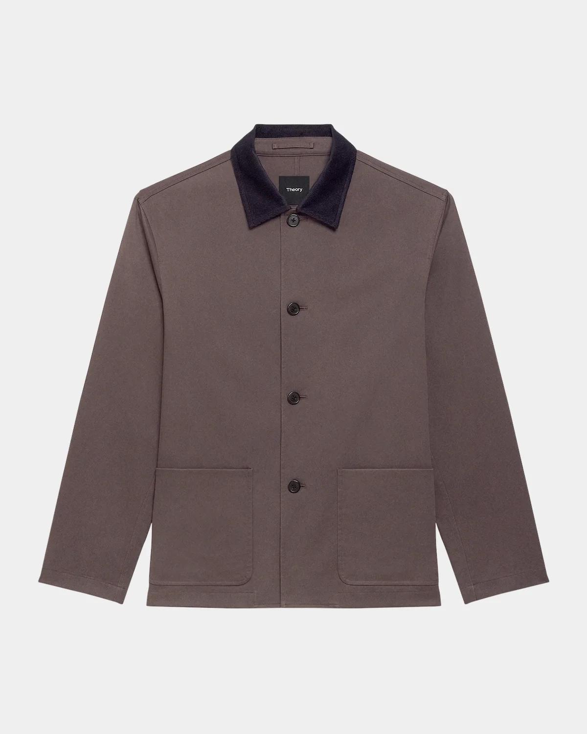 Theory Corduroy-collar Cotton Twill Jacket In Classic Brown