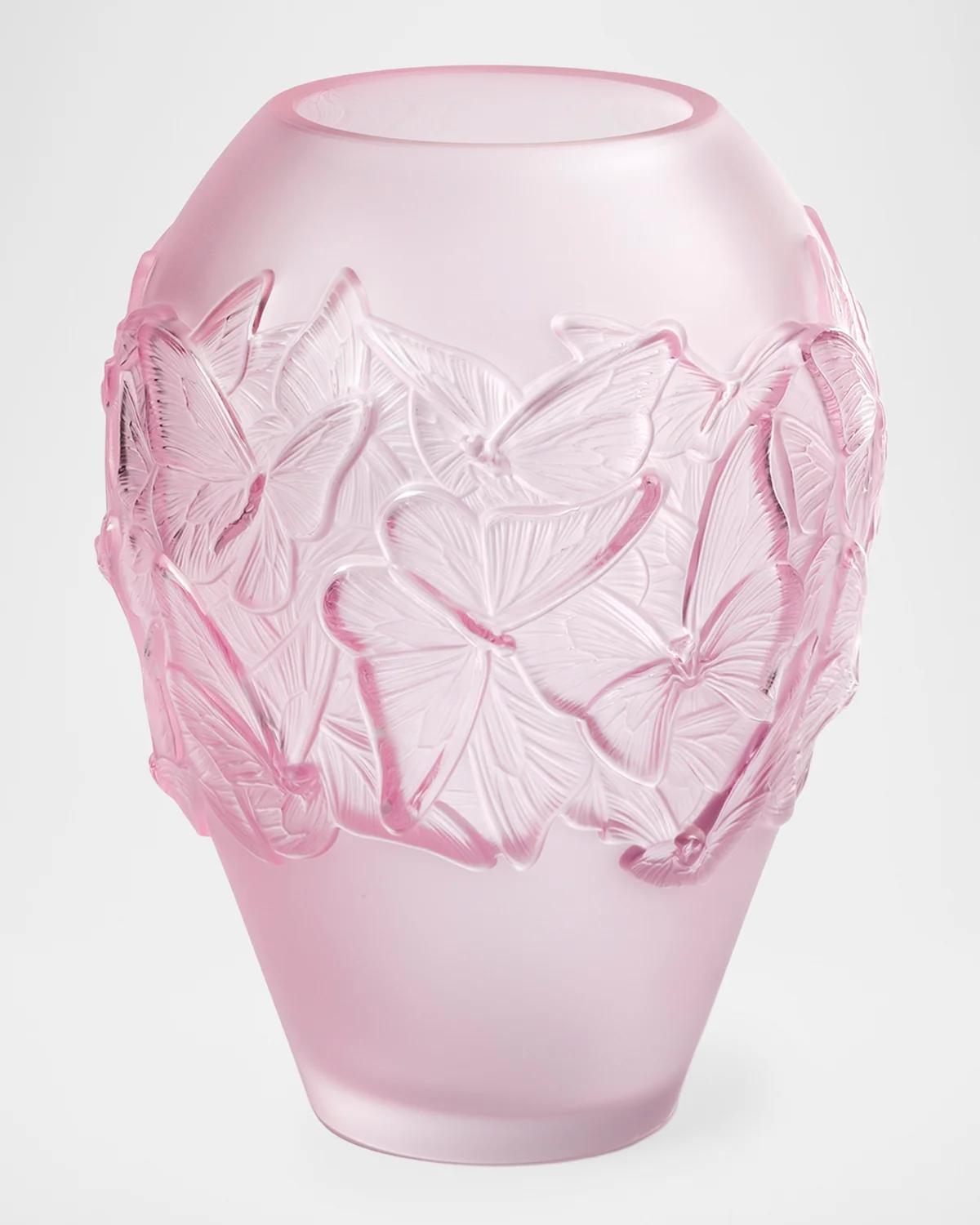 Lalique Papillons Medium Pink Crystal Vase