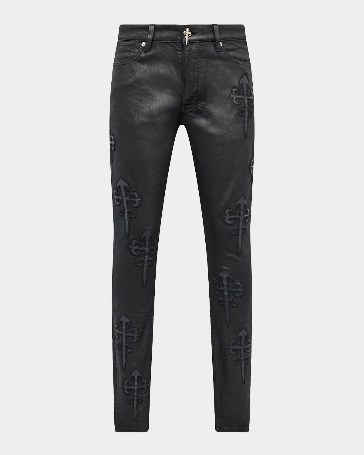 Ksubi Men's Faux Leather Applique Skinny Jeans