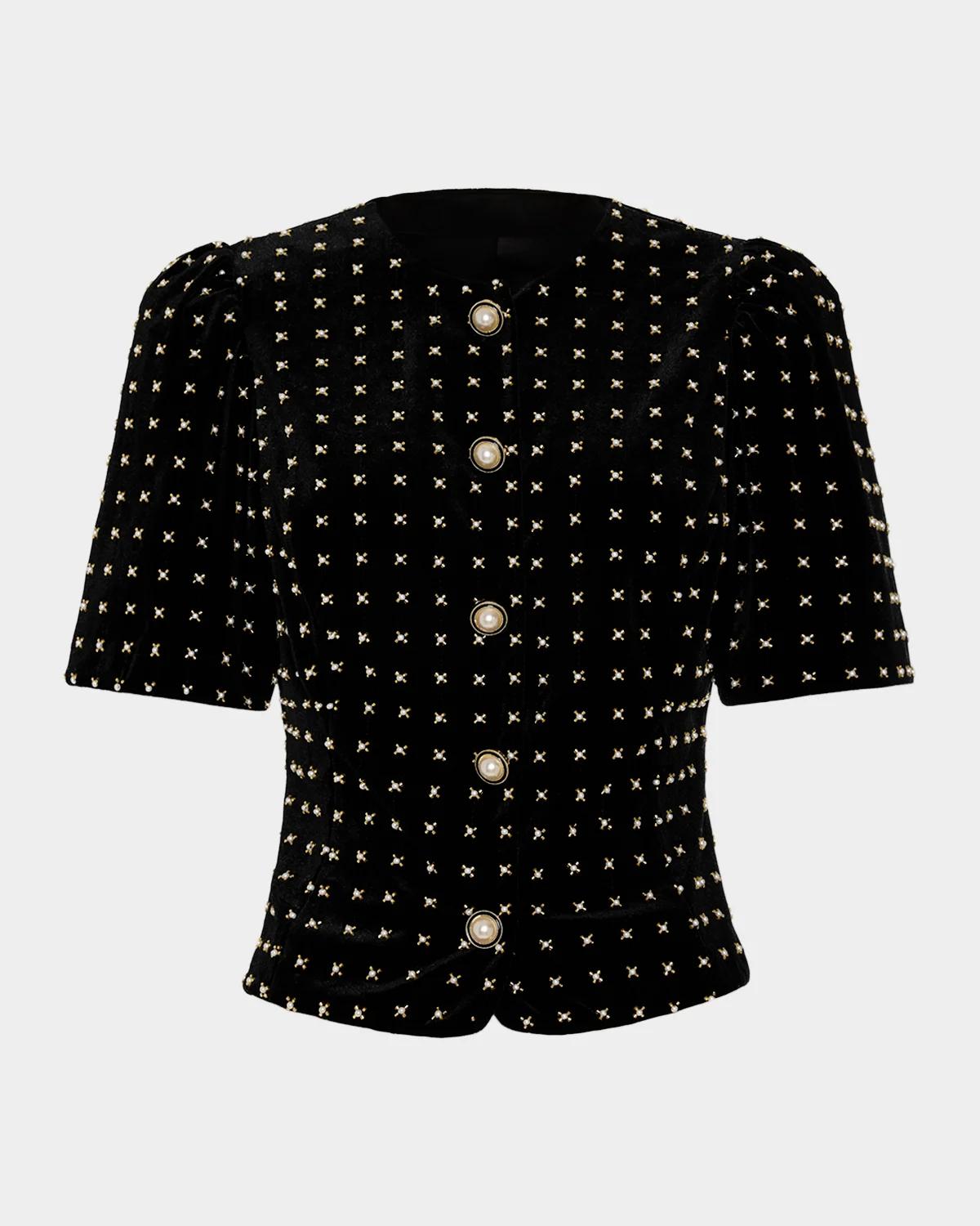 Jemma Embellished Velvet Jacket in Black pearl