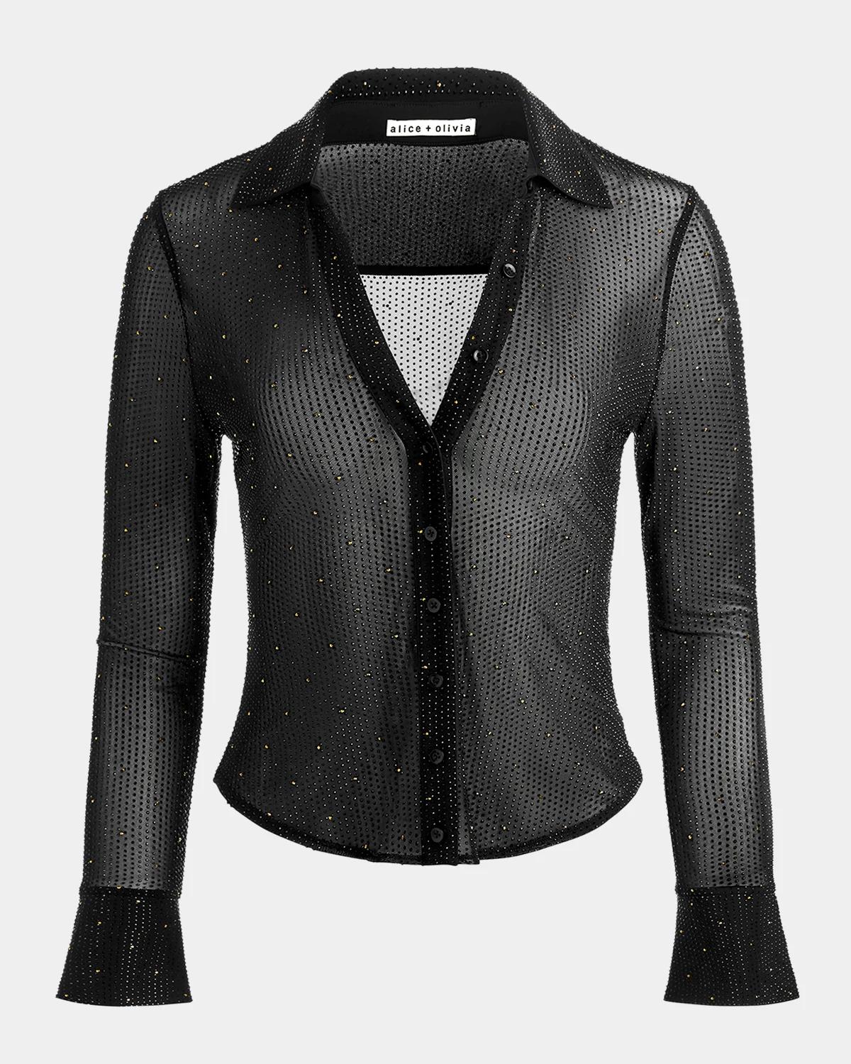 ALICE + OLIVIA Freya Embellished Sheer Top