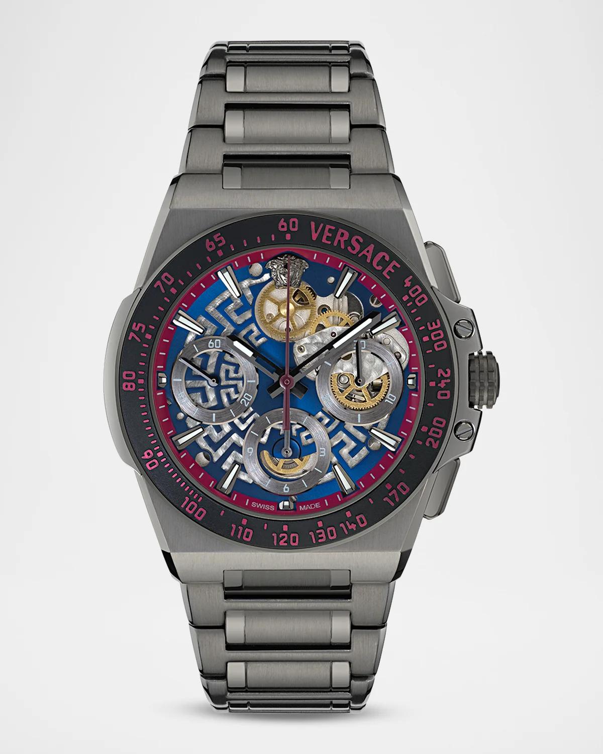 Versace Men's Swiss Automatic Chronograph Greca Extreme Gunmetal Ion Plated Bracelet Watch 43mm - Ip Gunmetal