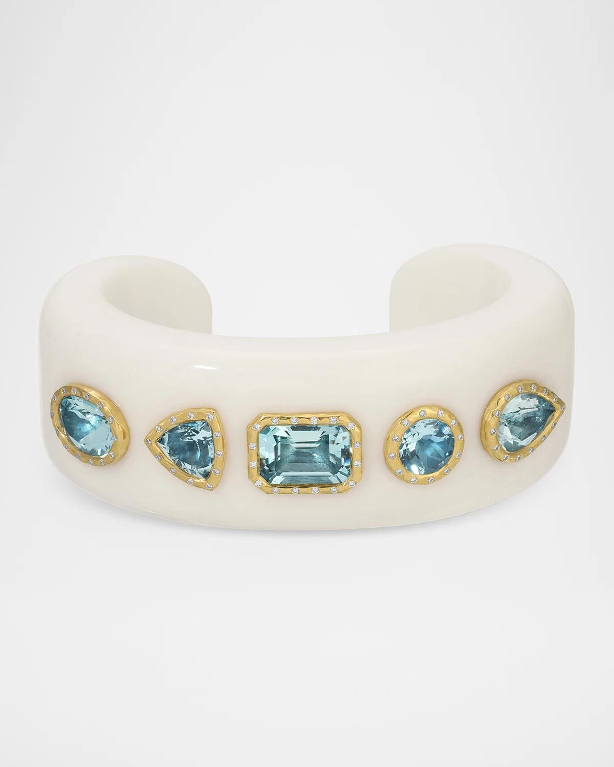 18K Nesting Gem Tribute Cuff with White Onyx and Aquamarine